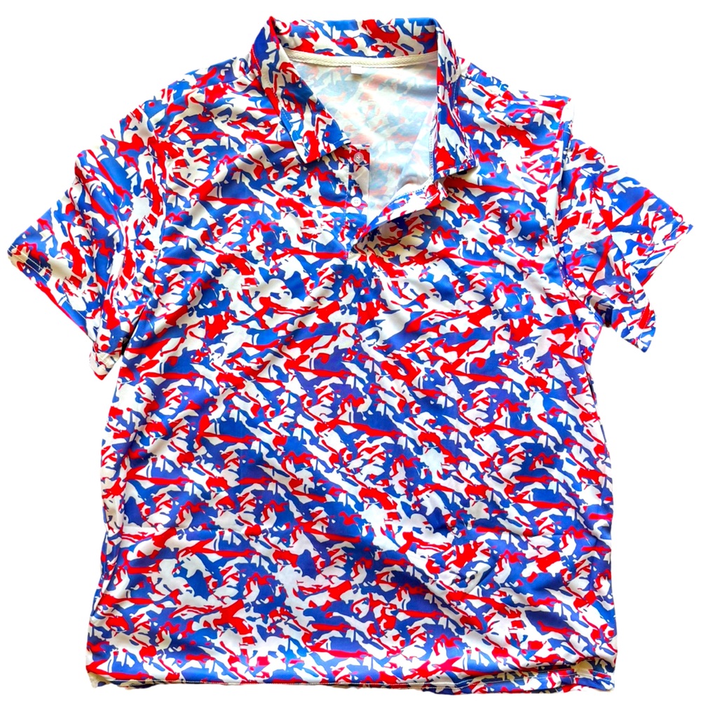 Men’s Creative Pattern Print Golf Shirt Trendy Casual Short sleeve XL NWOT